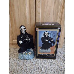 Vintage 1996 Gemmy Industries Grim Reaper Playing Violin Animated Halloween READ